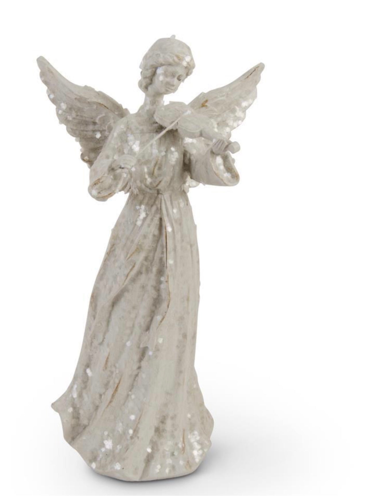 White Glitter Angel w/Violin 14.5”