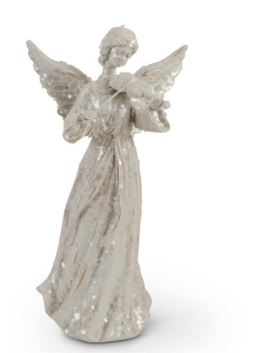 White Glitter Angel w/Violin 14.5”