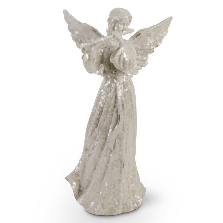 White Glitter Angel w/Flute 14.5”