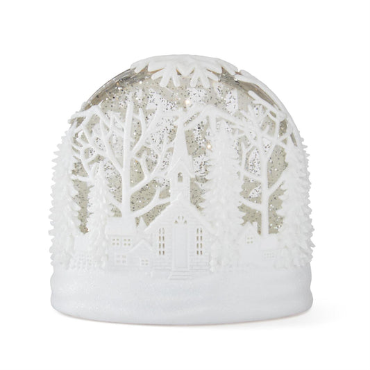 White LED Oval Water Spinning Snow Globe w/Timer