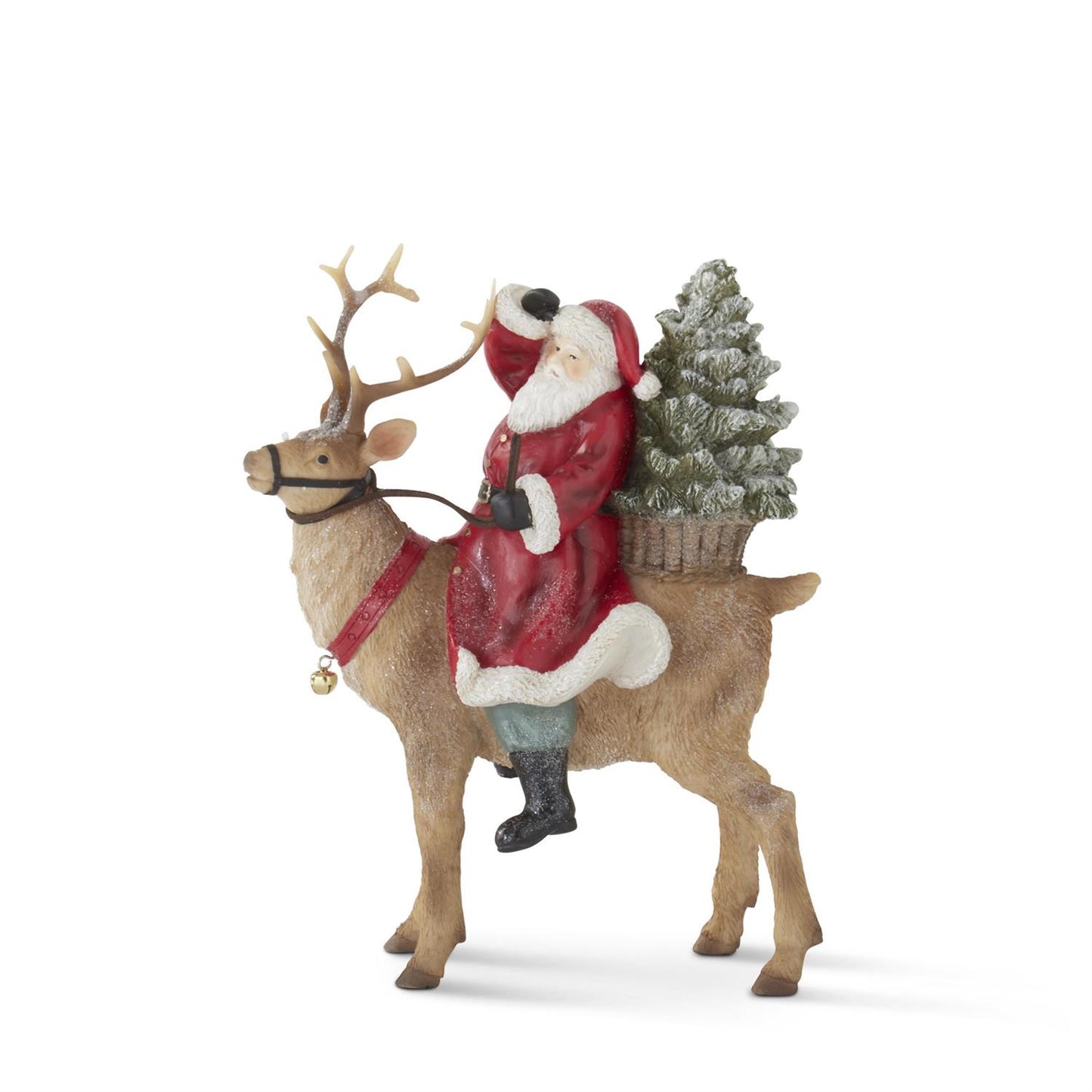 Glitter Santa Riding Reindeer 10.5”