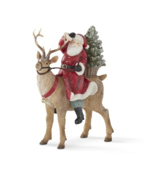 Glitter Santa Riding Reindeer 10.5”