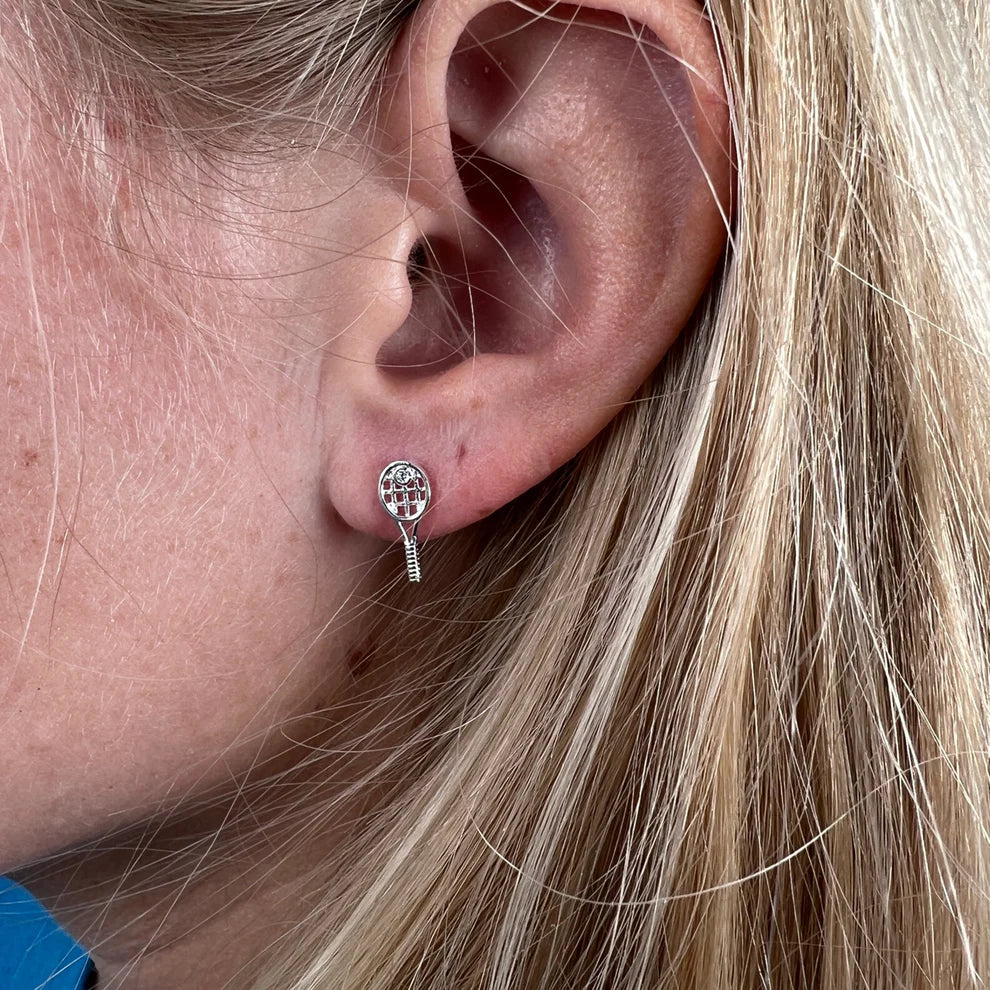 Silver Tennis Racquet Earrings