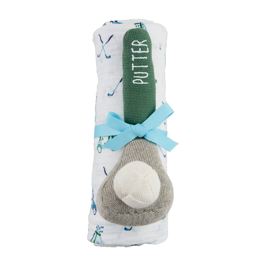 Mudpie Boy Golf Swaddle and Rattle