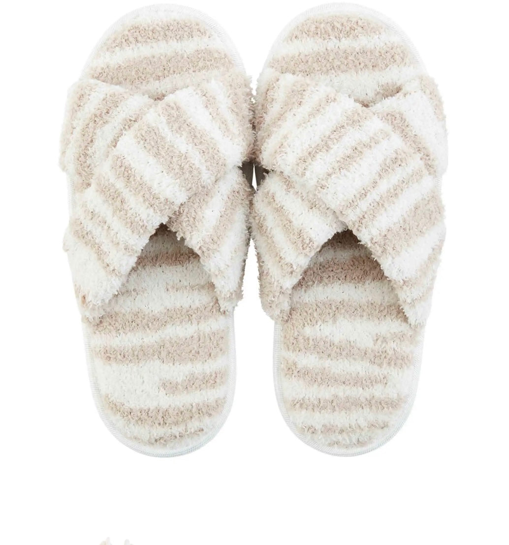 Luxurious Chenille Slippers Zebra Cream S/M