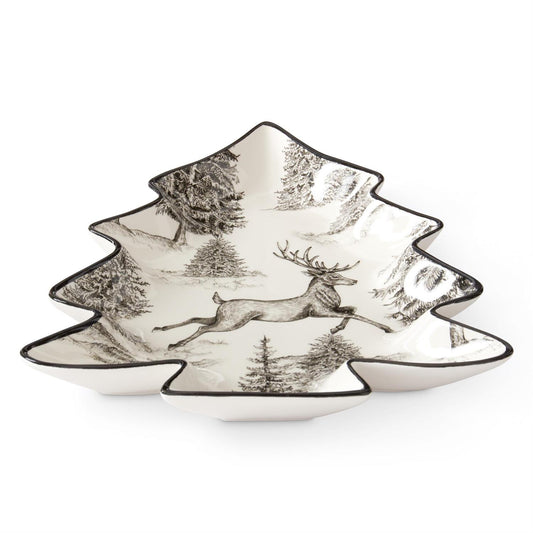 White & Black Toile w/Deer Tree Tray