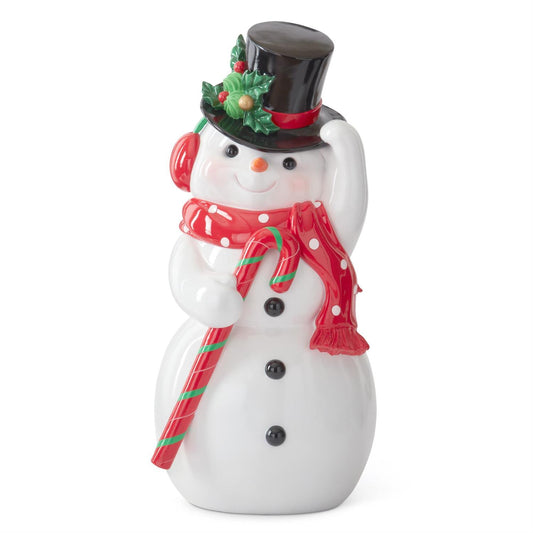 White Resin Snowman w/Candy Cane Tipping Top Hat