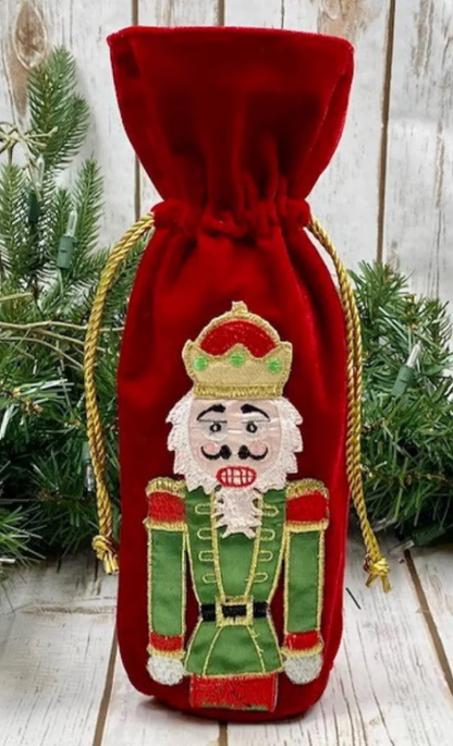 Velvet Embroidery Nutcracker Beverage Bag