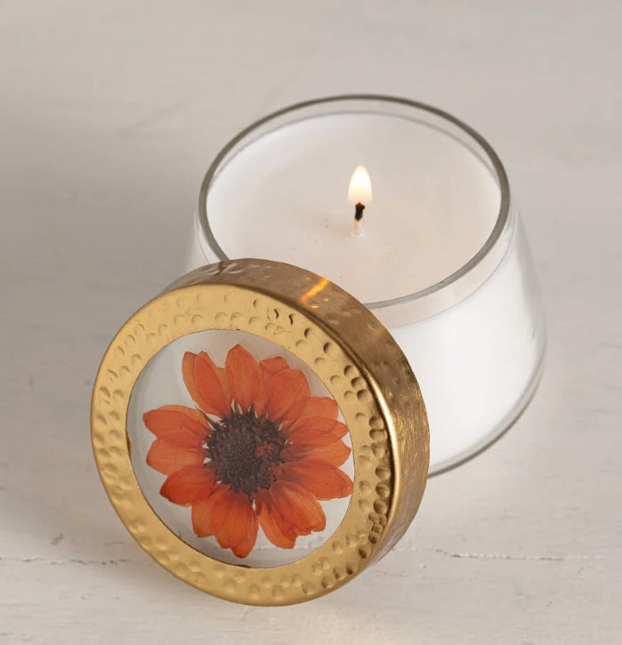 Rosy Rings Harvest Pumpkin Pressed Floral Petite Candle