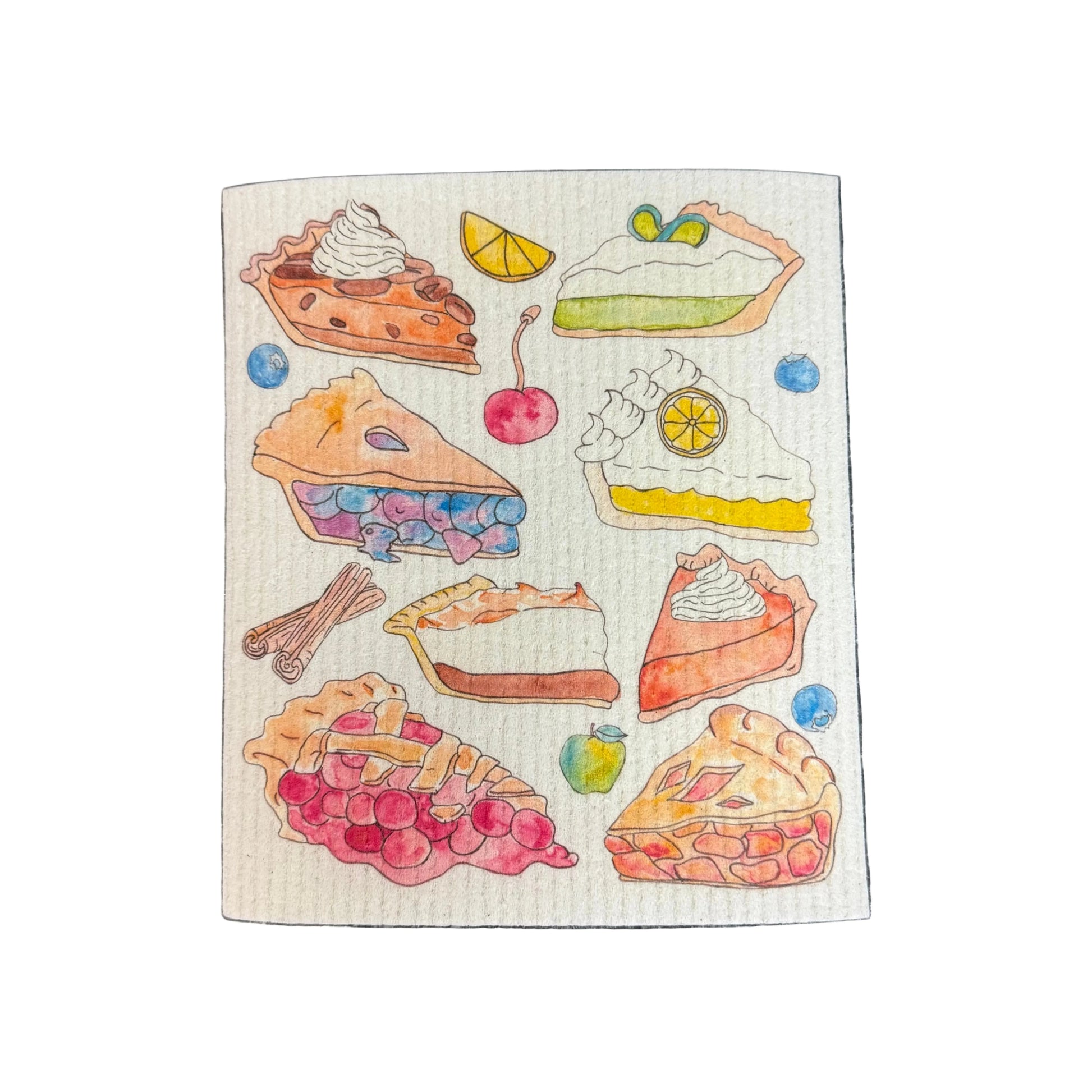 Swedish dishcloth with pictures of various pies