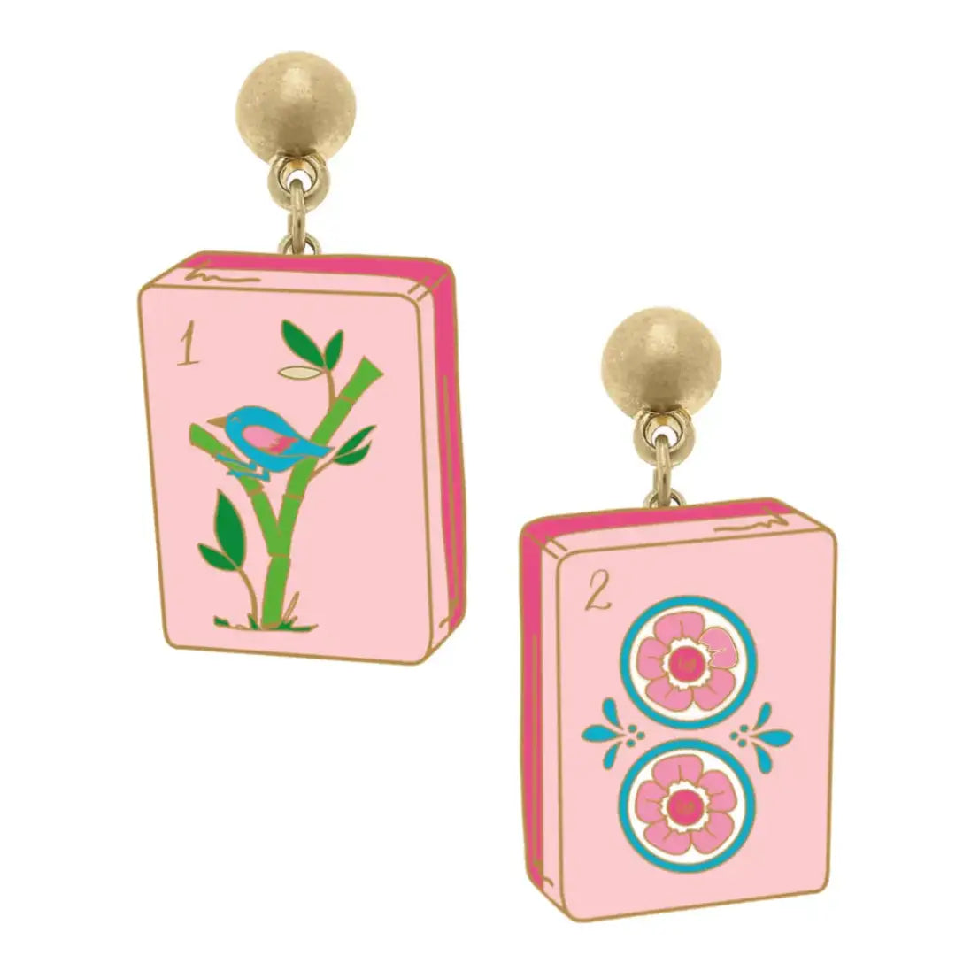 Mahjong Tile Enamel Earrings in Light Pink