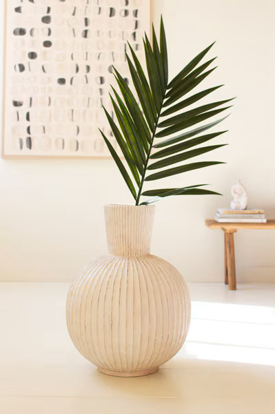 Tall Stone Composite Fluted Bulb Vase