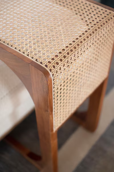 Wood Side Table w/Woven Cane Detail