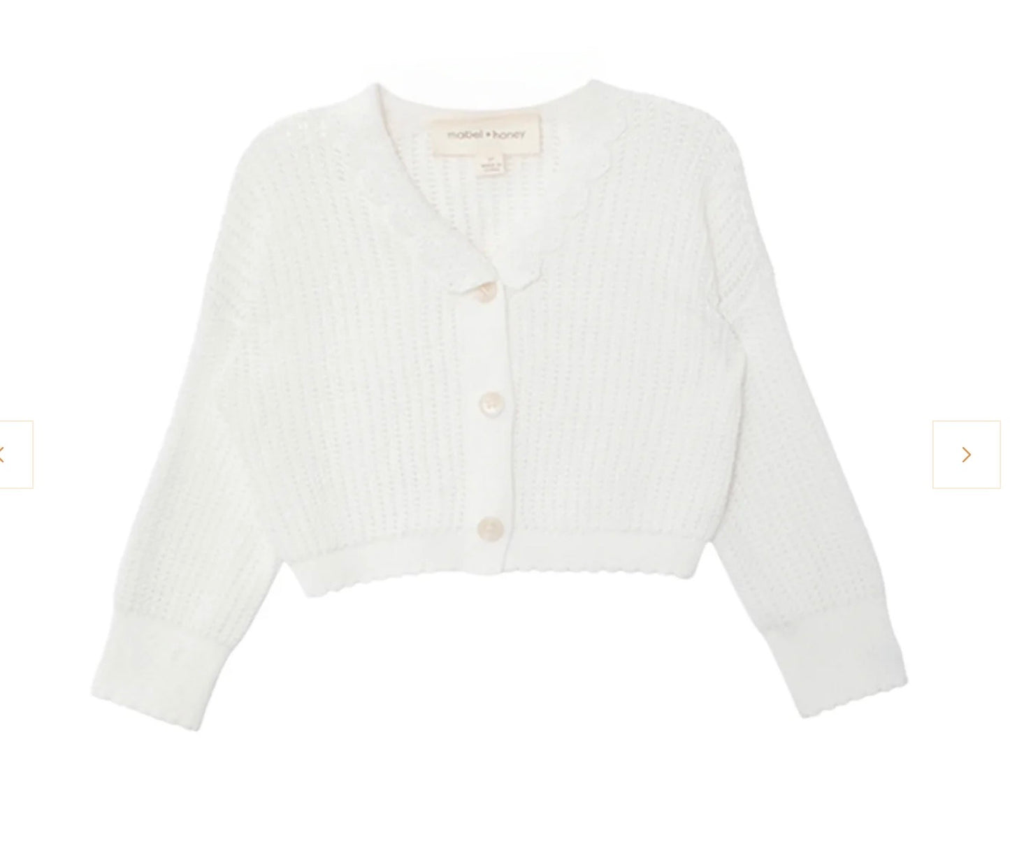 Mabel and Honey Girl's White Monica cardigan Sweater with buttons on a white background