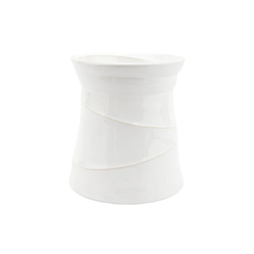 white utensil holder with a lined pattern