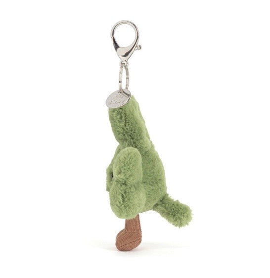 Green plush shamrock keychain on a white background