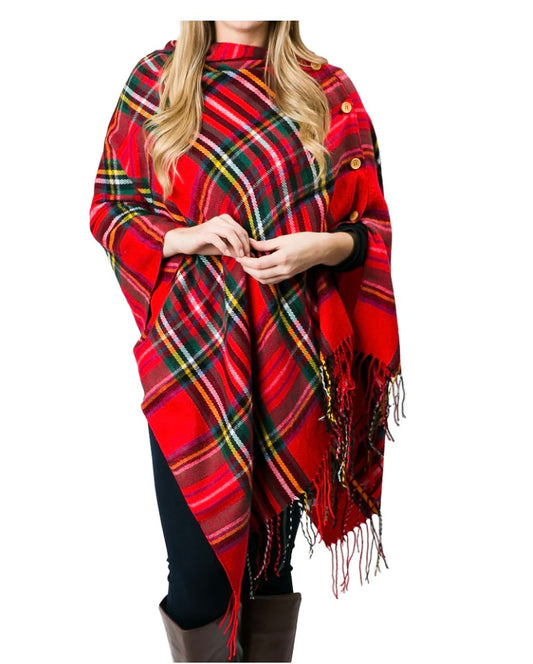 3-in -1 Plaid Wrap: Red Tartan Plaid