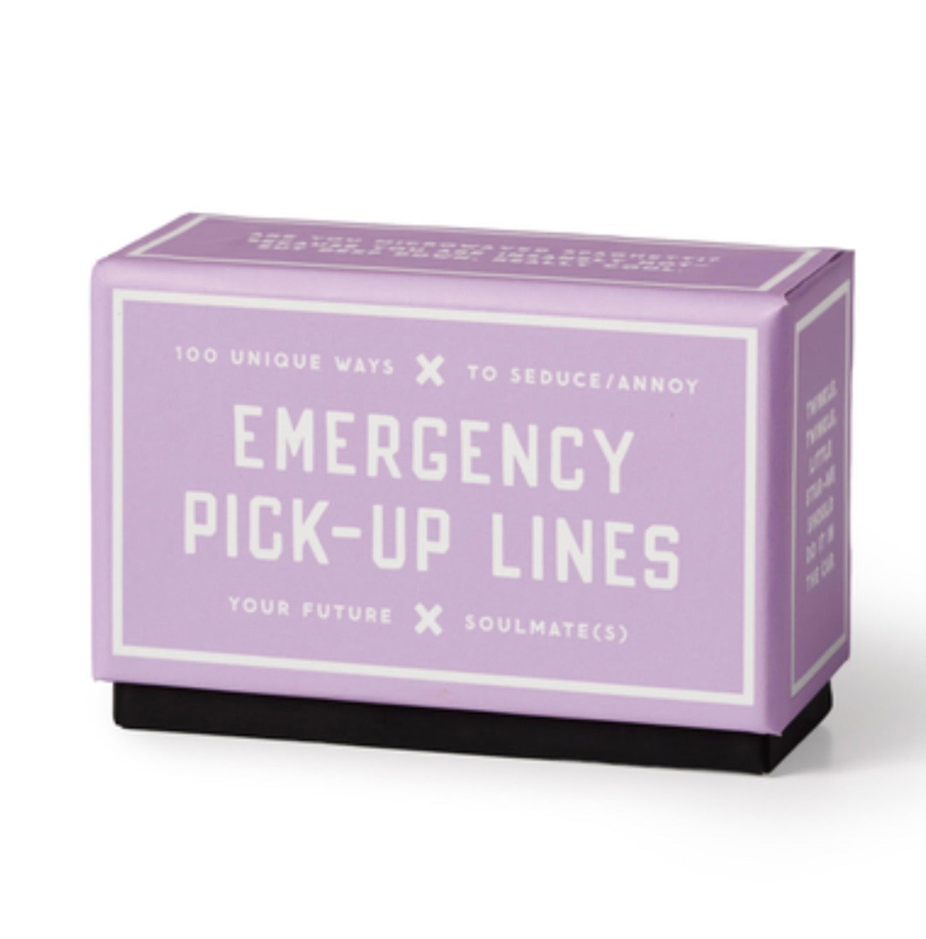 purple box containing Emergency pick-up lines game
