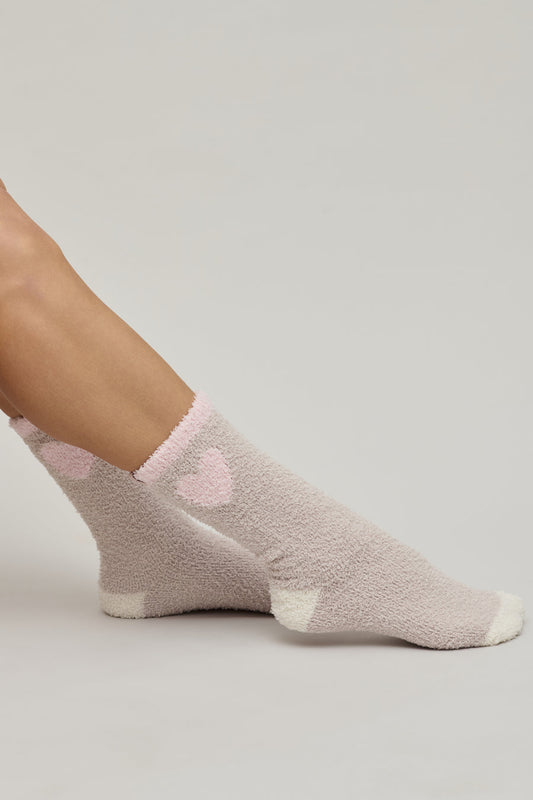 Barefoot Dreams Cozychic Color Block Heart Socks Stone Multi