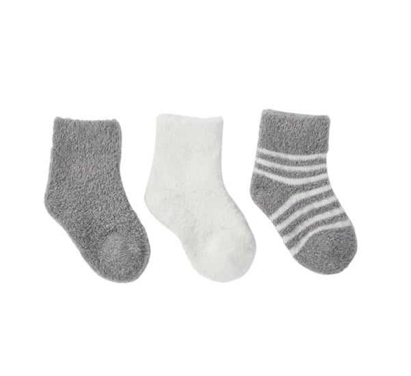 Barefoot Dreams Infant Socks 3 Pack Pewter/Pearl