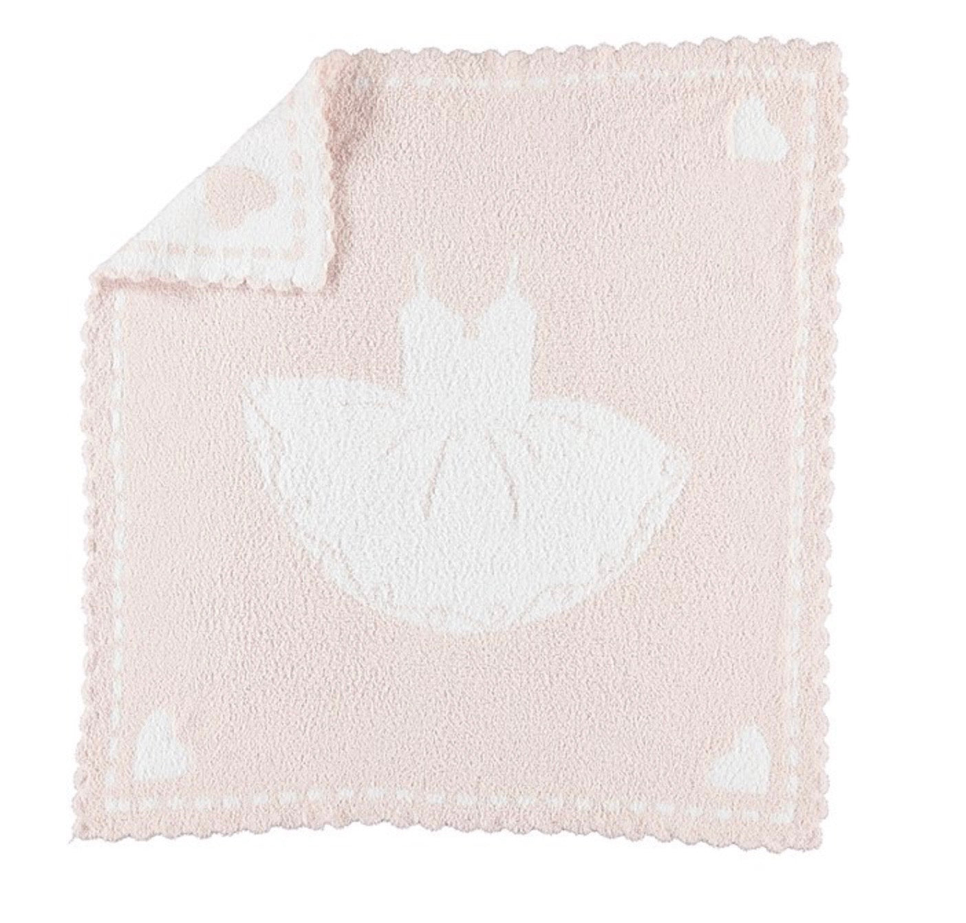 Barefoot Dreams CozyChic Pink-White Scalloped Receiving Blanket