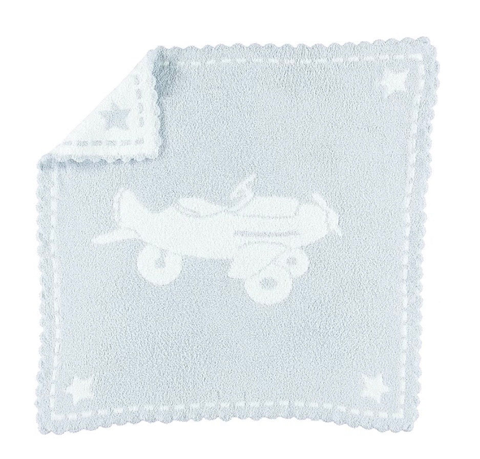 Barefoot Dreams CozyChic Blue-White Scalloped Receiving Blanket