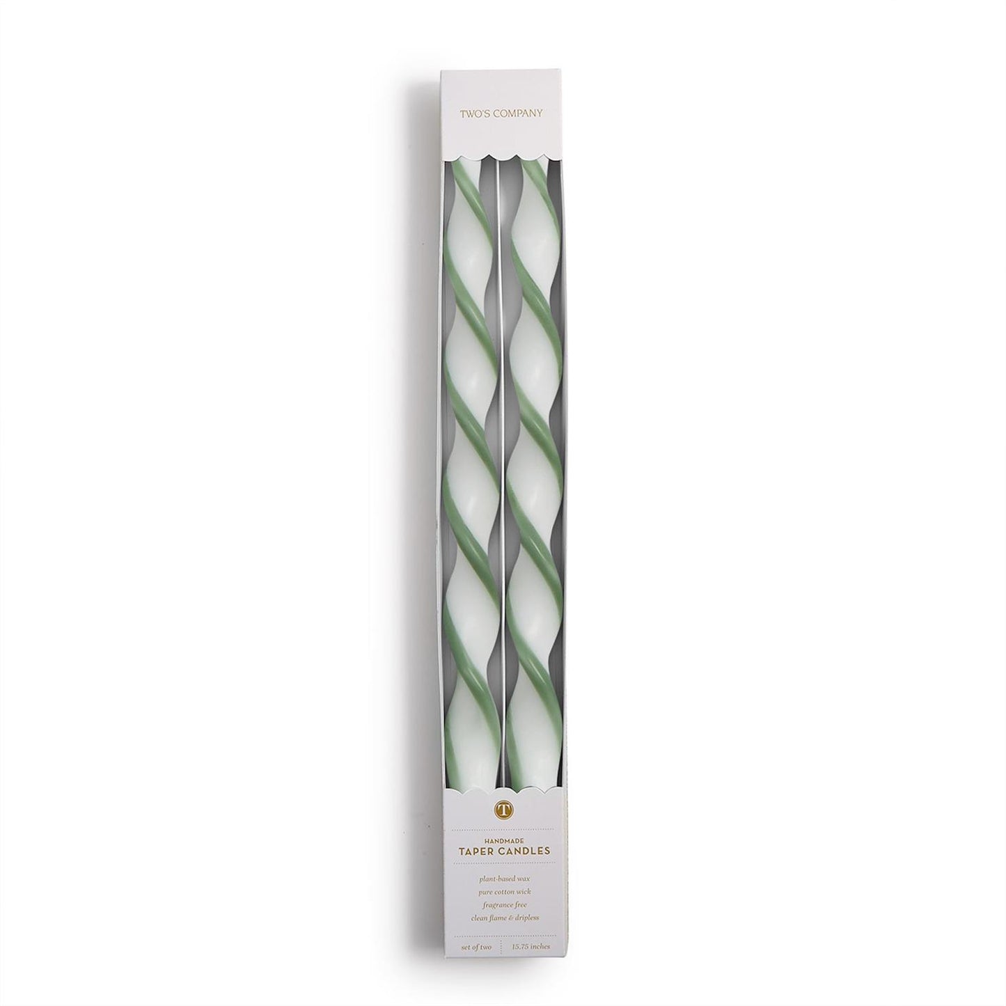 Set of 2 Twist and Glow Green Ribbon 12" Taper Candles