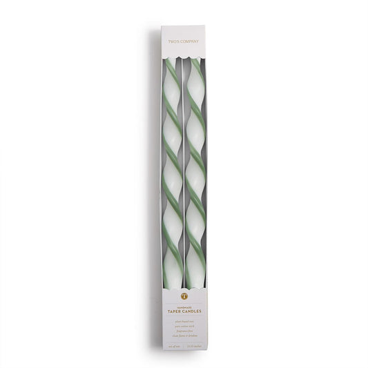 Set of 2 Twist and Glow Green Ribbon 12" Taper Candles