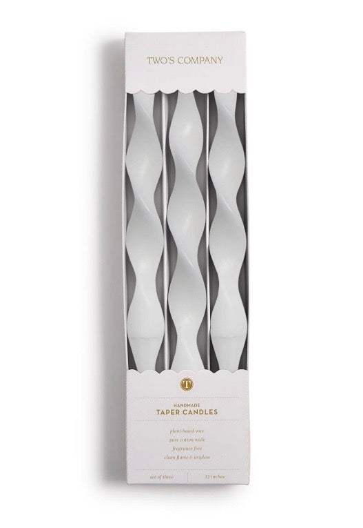 Set of 3 Twist and Glow 12" White Taper Candles