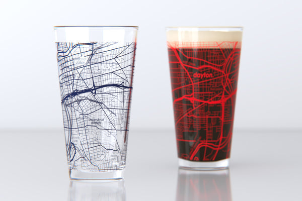 University of Dayton Etched Map Pint Glass Pair