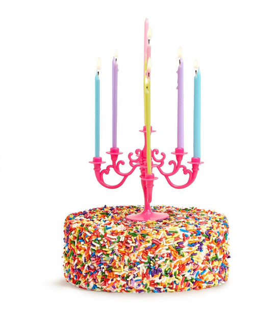 Birthday Candlelabra Cake Topper with Multi-colored Candles
