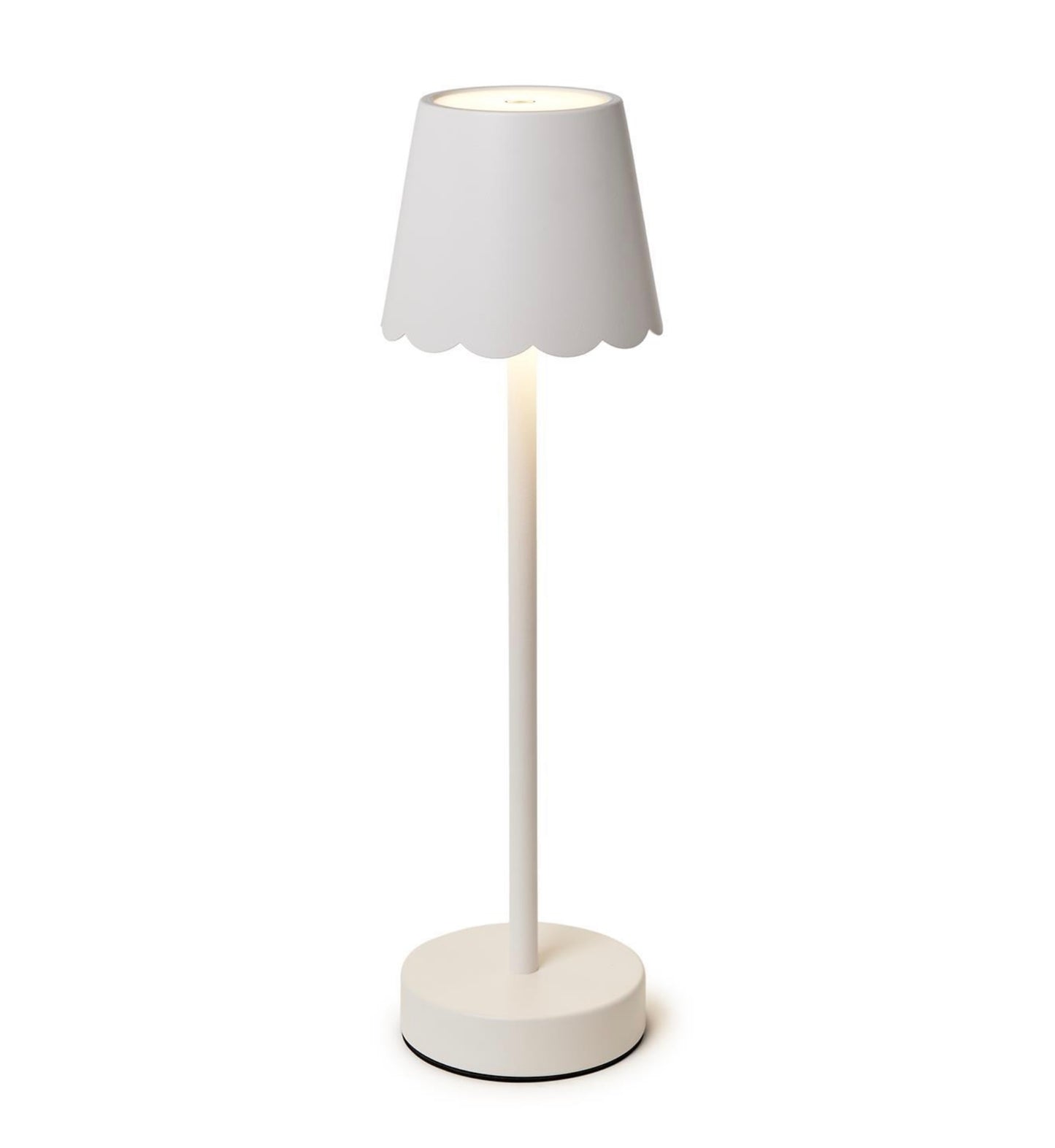 LED White Cordless Table Lamp with Scalloped Shade
