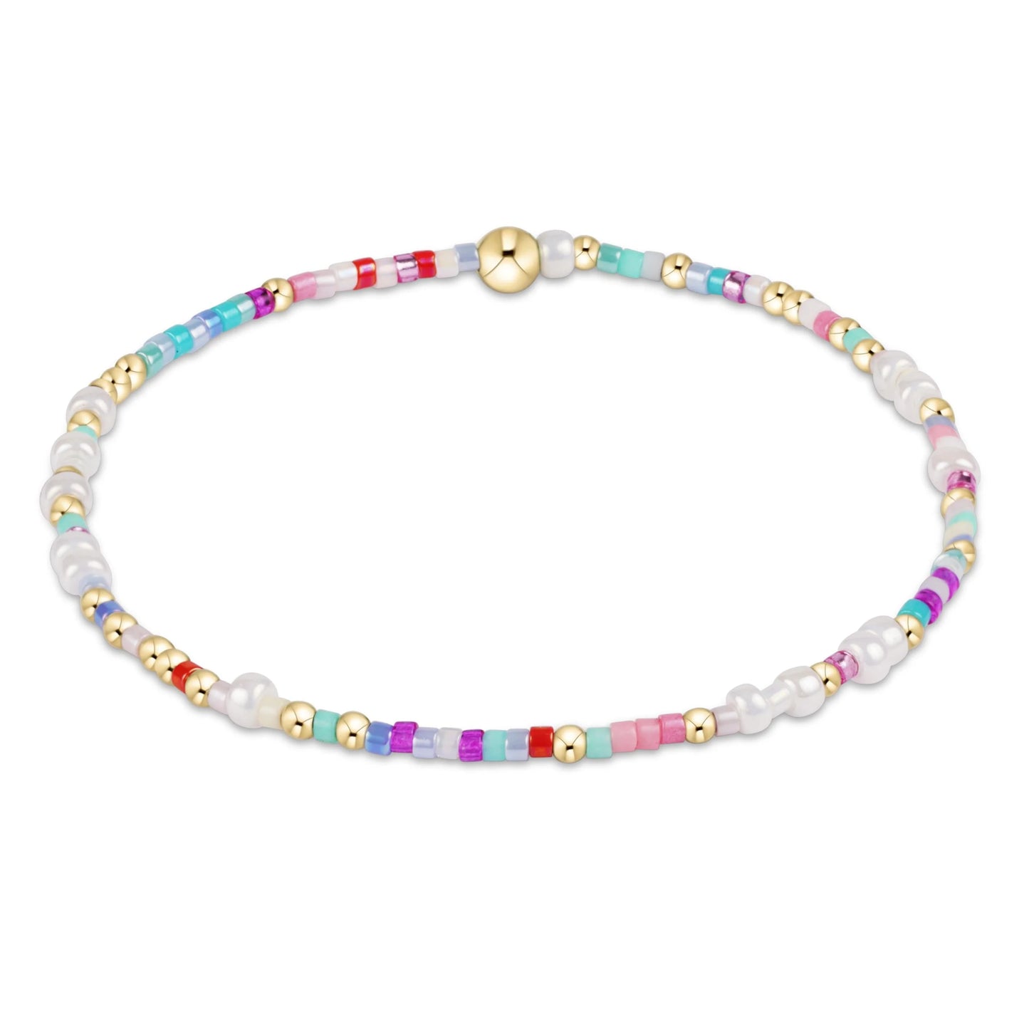 eNewton Hope Unwritten Party Foul Multicolored beaded bracelet with gold accents on a white background