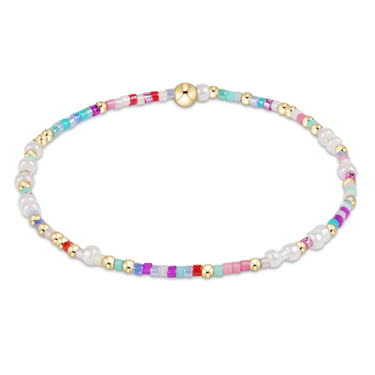 eNewton Hope Unwritten Party Foul Multicolored beaded bracelet with gold accents on a white background