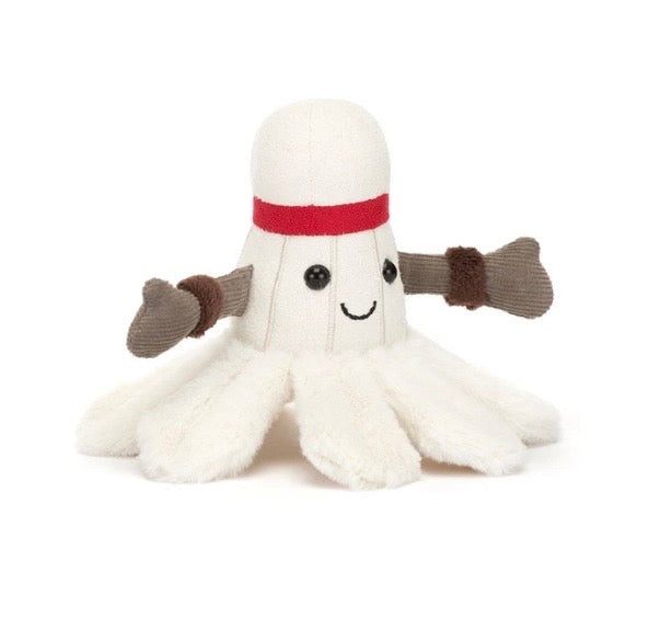White plush badminton shuttlecock toy with a red bandana 