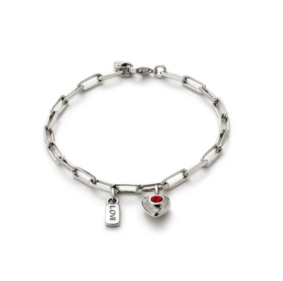 UNO de50 Ser Unico Love Red Crystal Silver Bracelet