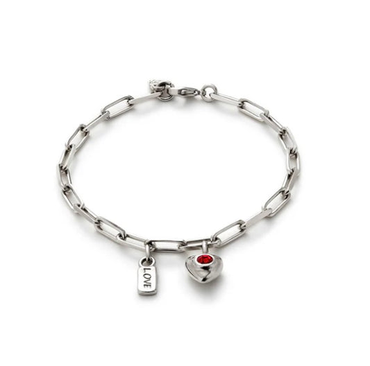 UNO de50 Ser Unico Love Red Crystal Silver Bracelet