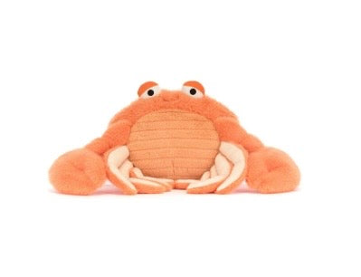 Plush crab toy on a white background