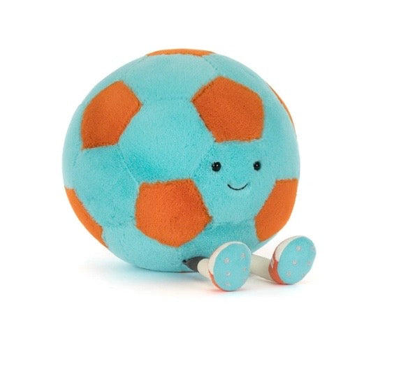 Turquoise and orange soccer ball