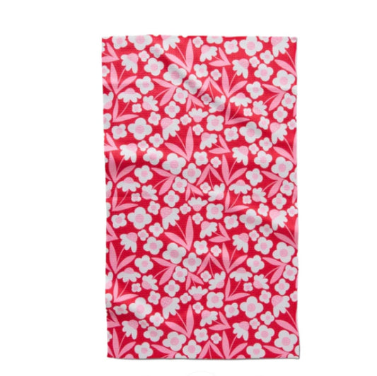 Geometry Pink Blooms Tea Towel