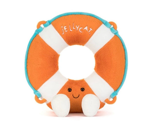 Plush life buoy toy with a smiling face on a white background, featuring the Jellycat brand.