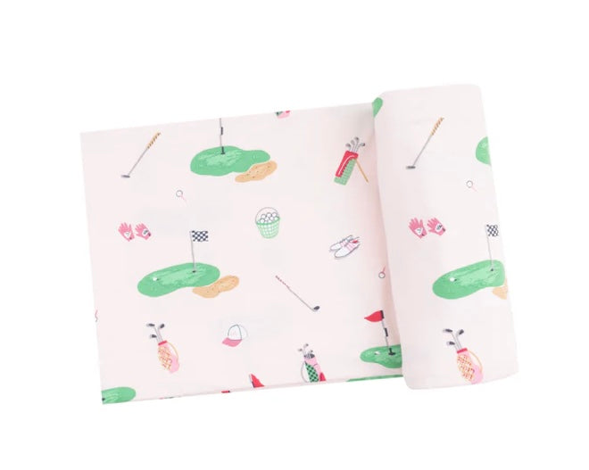 Angel Dear Golf Things Pink Swaddle Blanket