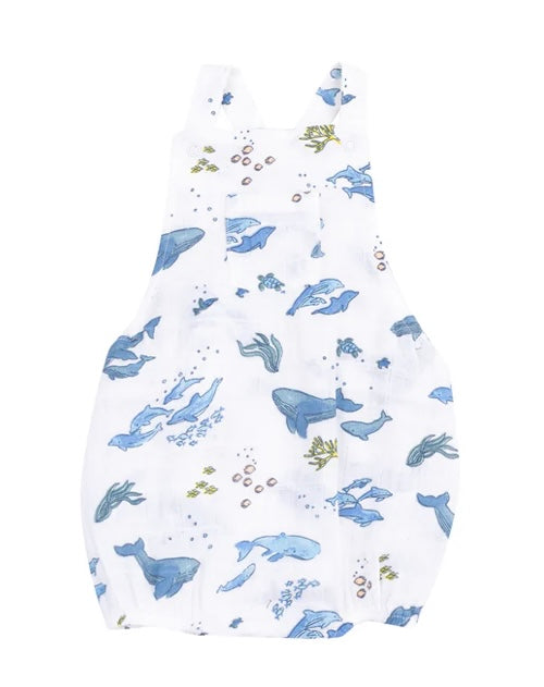 Angel Dear Watercolor Blue Whales Pocket Sunsuit 6-12m