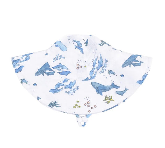Angel Dear Watercolor Blue Whales Wide Brim Sunhat 6-12m