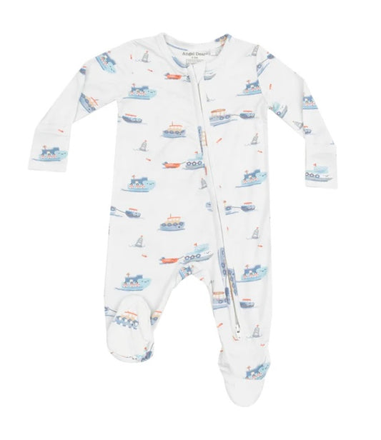 Angel Dear Bubbly Tugboats 2 Way Zipper Footie 0-3m