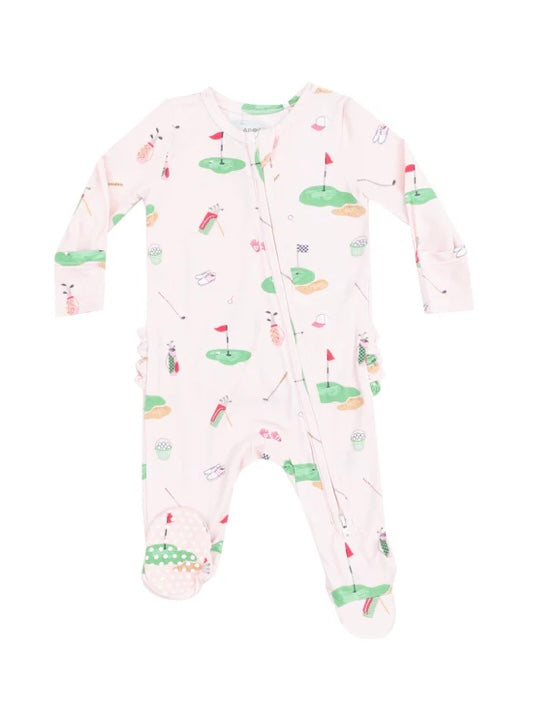 Angel Dear Pink Golf Things 2 Way Zipper Ruffle Back Footie 6-9m