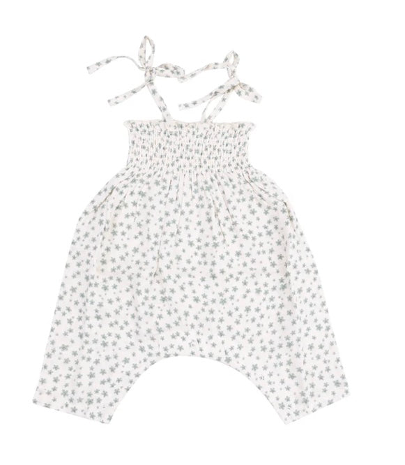 Angel Dear Jadeite 12-18m Simple Floral Tie Strap Smocked Romper