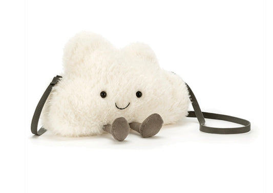 White cloud-shaped plush toy with a smiley face on a white background