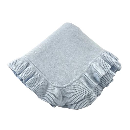 A Soft Idea Blanket Blue Knit Ruffle Edge