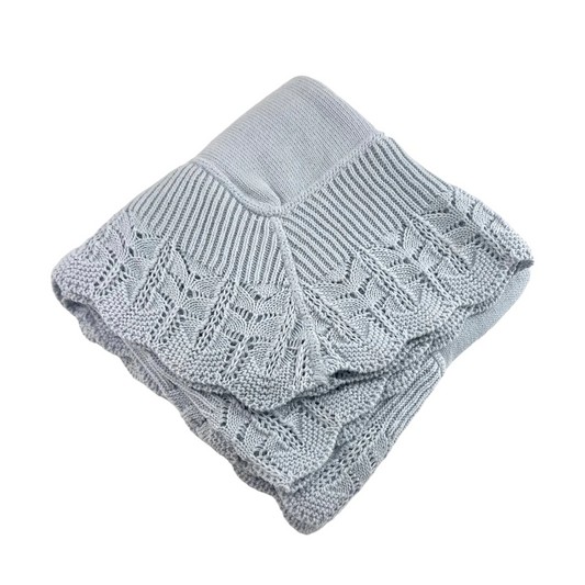 A Soft Idea Blanket Blue Knit Scallop Lace Border